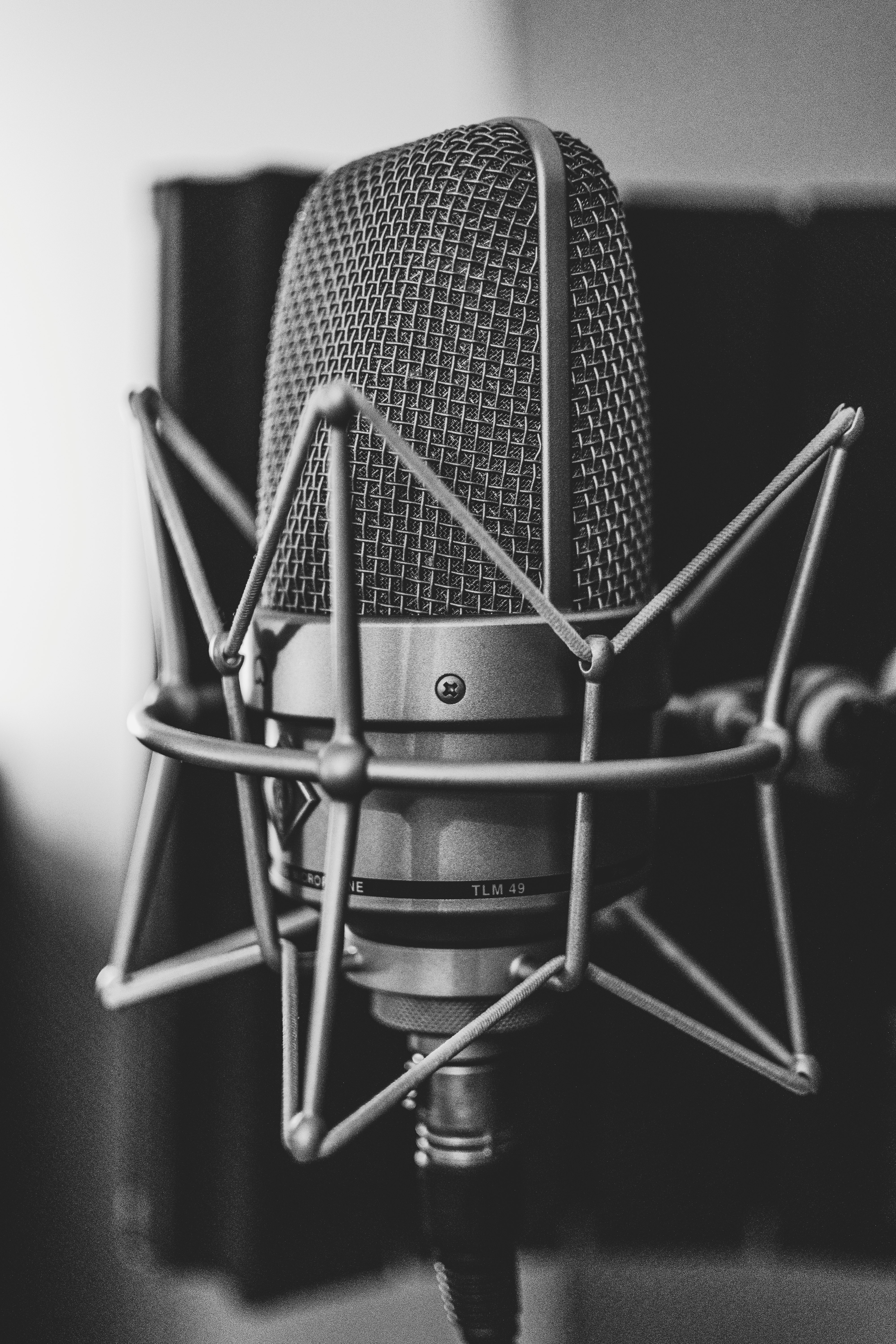grayscale photography of microphone